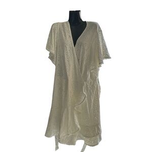 City Chic Sweet Luv‎ Ivory Floral Lace Wrap Dress XXL 24 Pom Pom Trim NWT